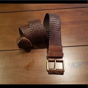 Wide Woven Brown Leather Belt Size XL.